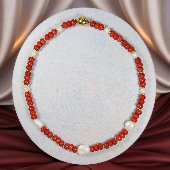 Gemstones and Freshwater Pearl Necklace for wholesale by IST Jewelry