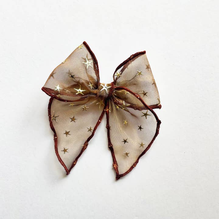 Lady Eleanor & Co - Wholesale Hair Bow - Kids - Sheer Golden Flocked Stars Elle Hair Bow