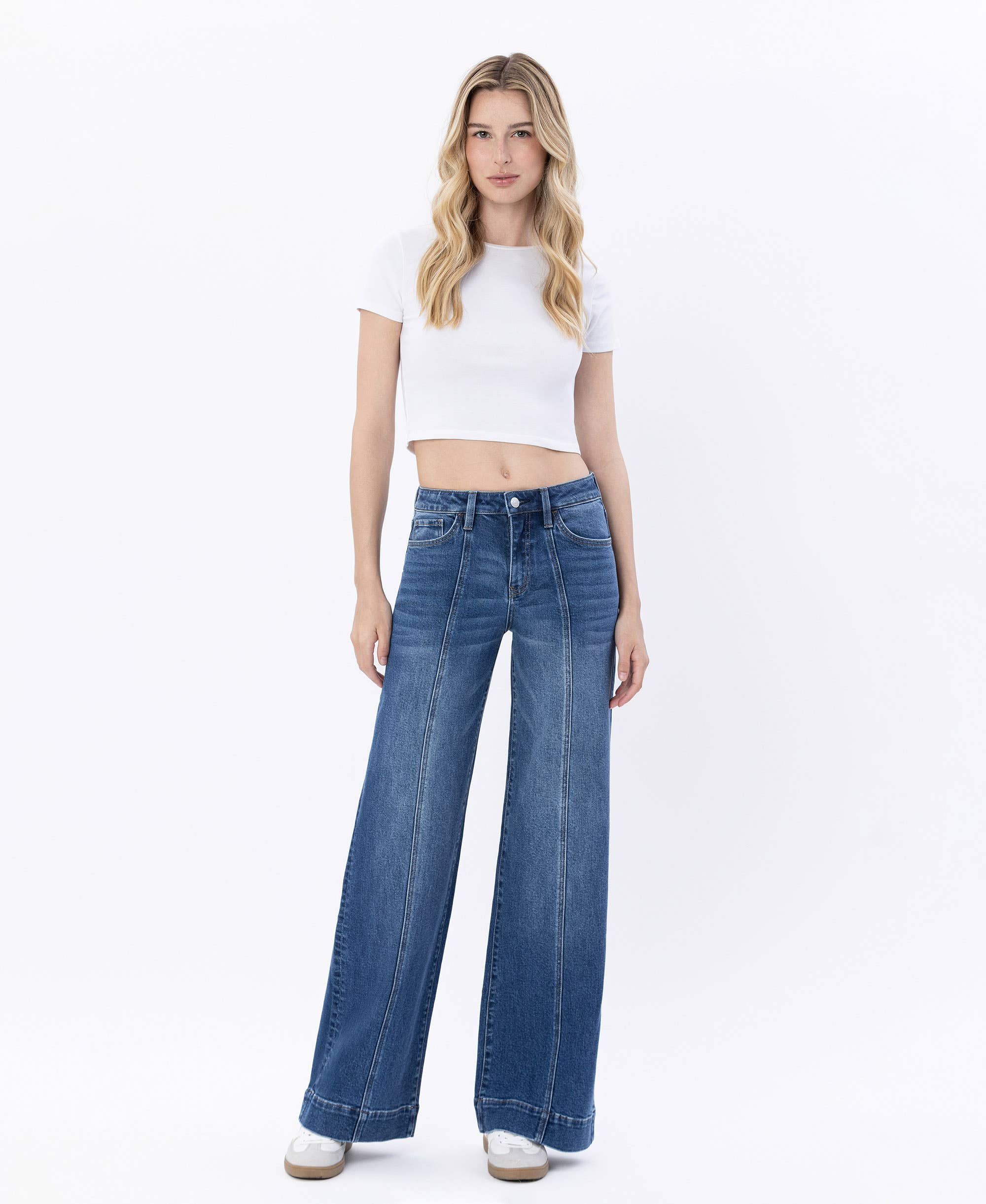 MOON BAR HIGH RISE TROUSER HEM WIDE LEG JEANS LV1753 for wholesale on Faire4
