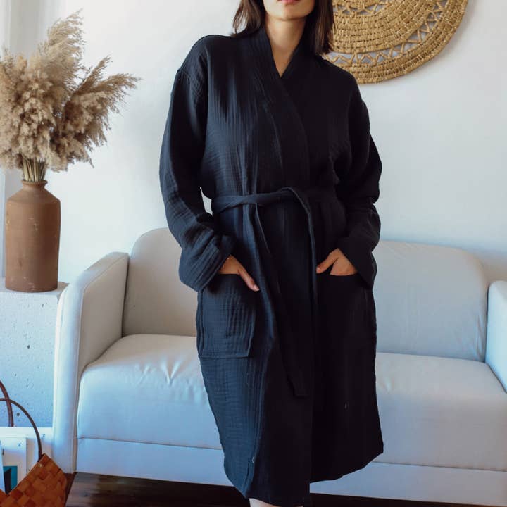 Vivamaison - Wholesale Robe - Unisex - Luxury 4 Layer Muslin Bathrobe, Natural Cotton Spa Comfort23