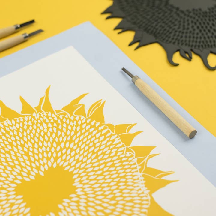 Studio Wald - UK Made - Wholesale Art Print - Lino Print - Sunflower Yellow (A3)2