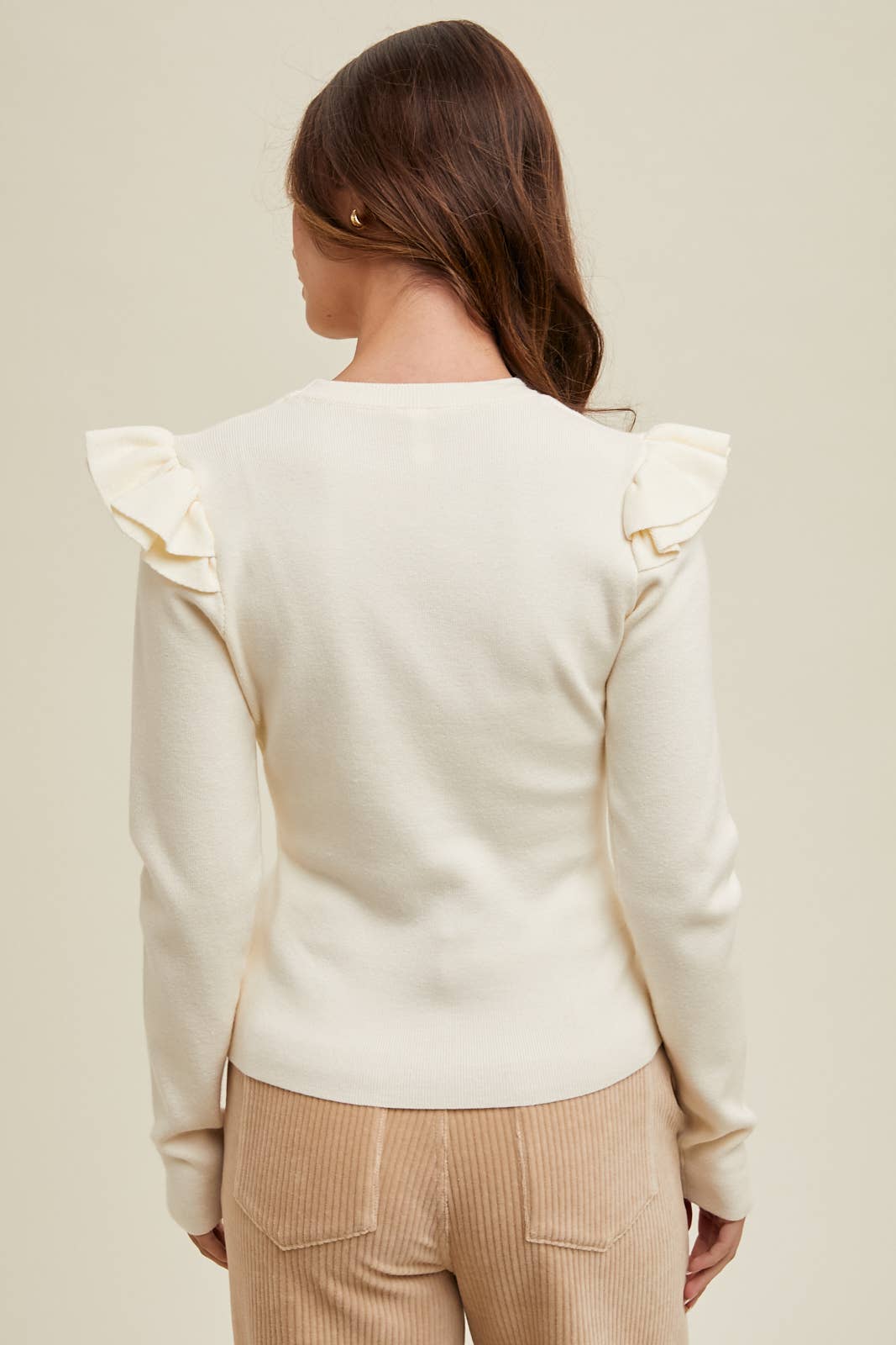 OFF WHITE RUFFLE SLEEVE DETAIL SWEATER / WL24-9265 for wholesale on Faire3