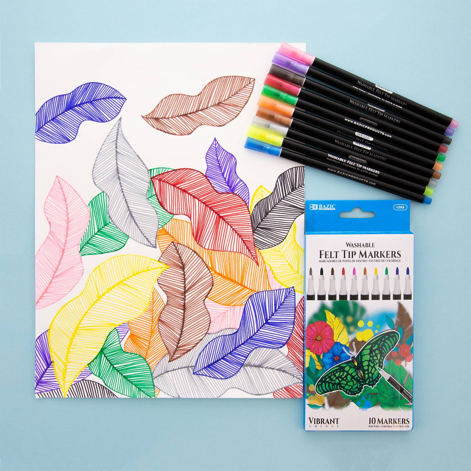 BAZIC Products - Wholesale Marker - Felt Tip Washable Markers 10 Colors1