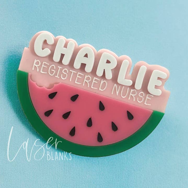 Personalised Watermelon Badge | Occupation Badge for wholesale by Laser Blanks