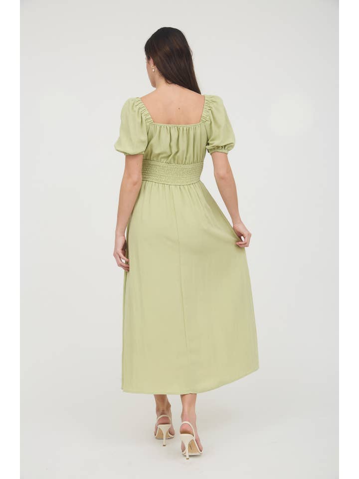 MINE – wholesale Dress – Women's – SOLID SMOCKED WAIST BALLOON SLEEVE MIDI DRESS27