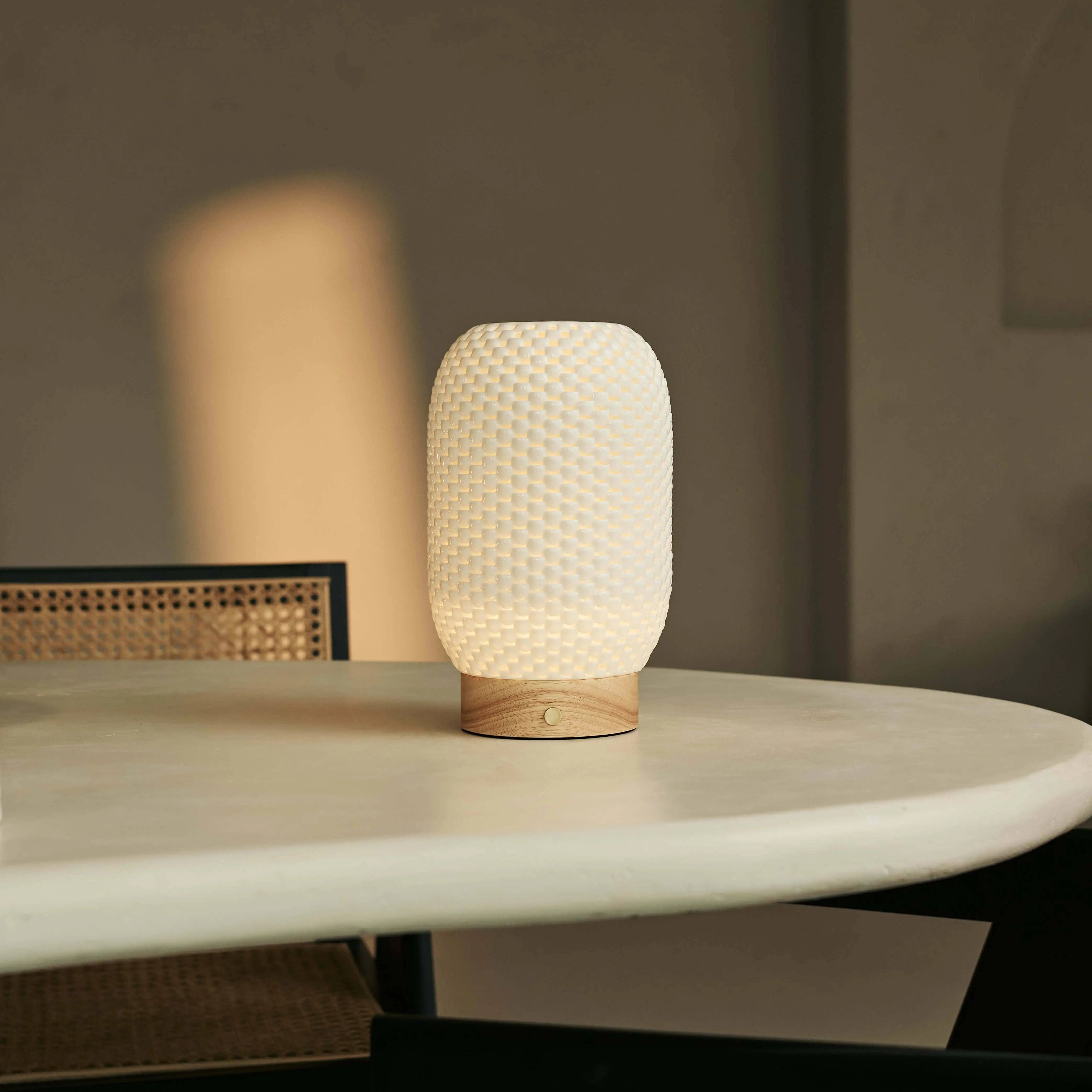 Tavellio - Wholesale Accent/Desk Lamp - Aurora Light Brown Wooden Cordless Table Lamp | 3D-Printed Porcelain, Dimmable & Up to 100 Hours of Battery Life9