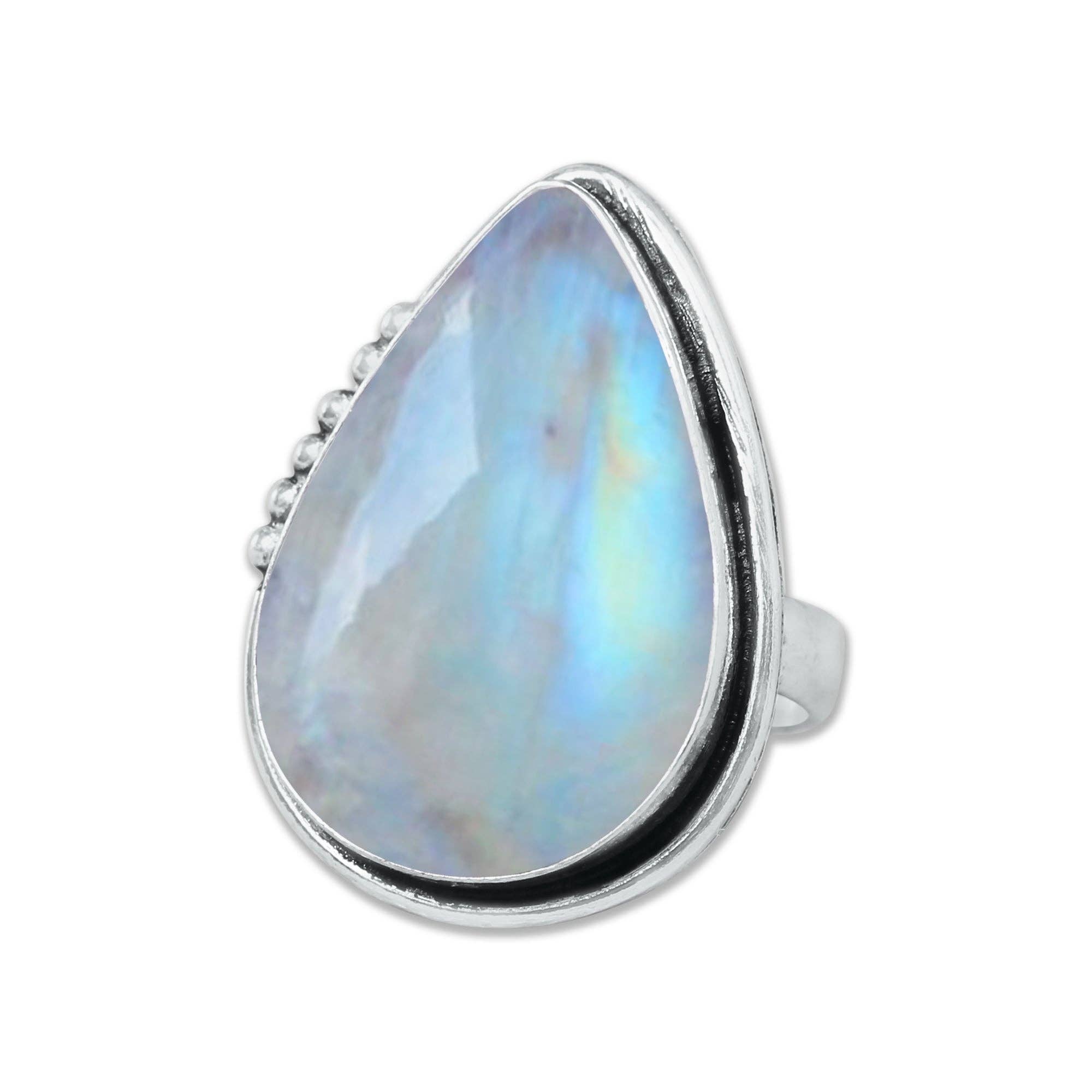 Handmade Jewels - Wholesale Cocktail/Statement Ring - Rainbow Moonstone AAA Rings – Silver-Plated, Handmade, Shimmering Blue (Made to Order)18