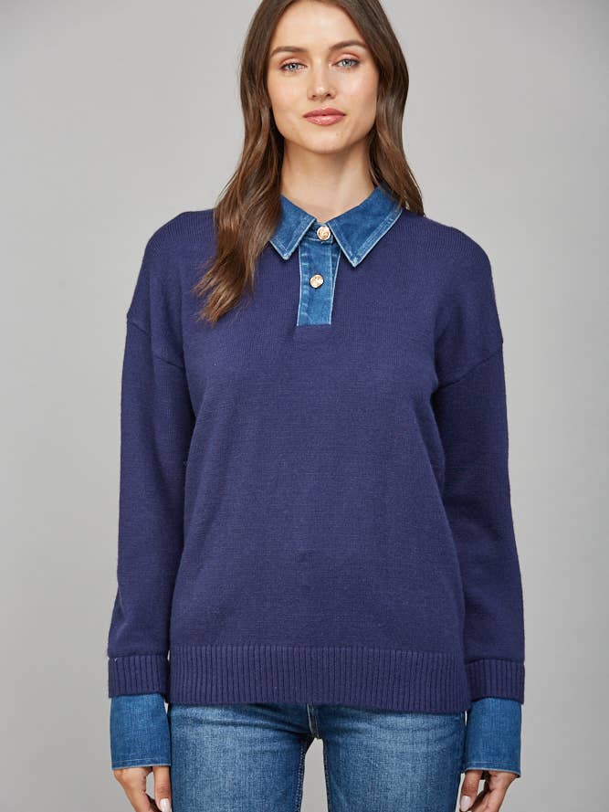 DENIM-HEMDKRAGEN-DETAIL-PULLOVER-TOP FW11129 für den Großhandel von FATE