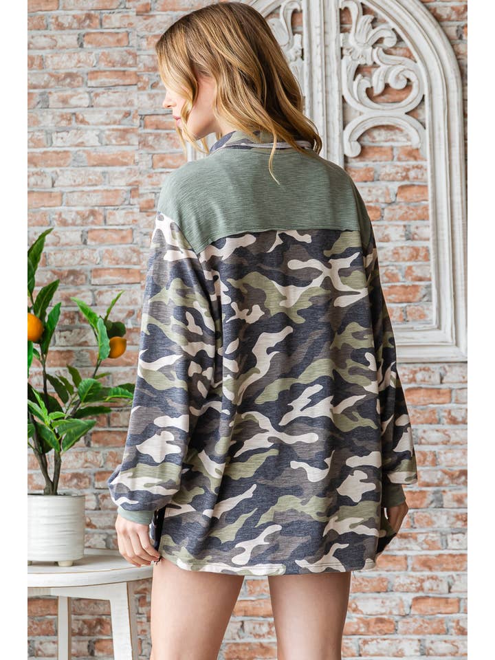 Olive Camouflage knit shirt jacket-LT4604A for wholesale on Faire5