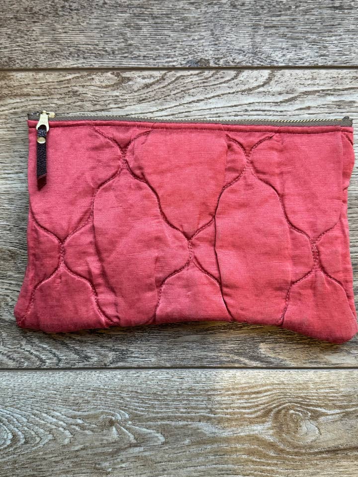 Dark Crimson Silk Zipper Pouch for wholesale by Anjali Goods