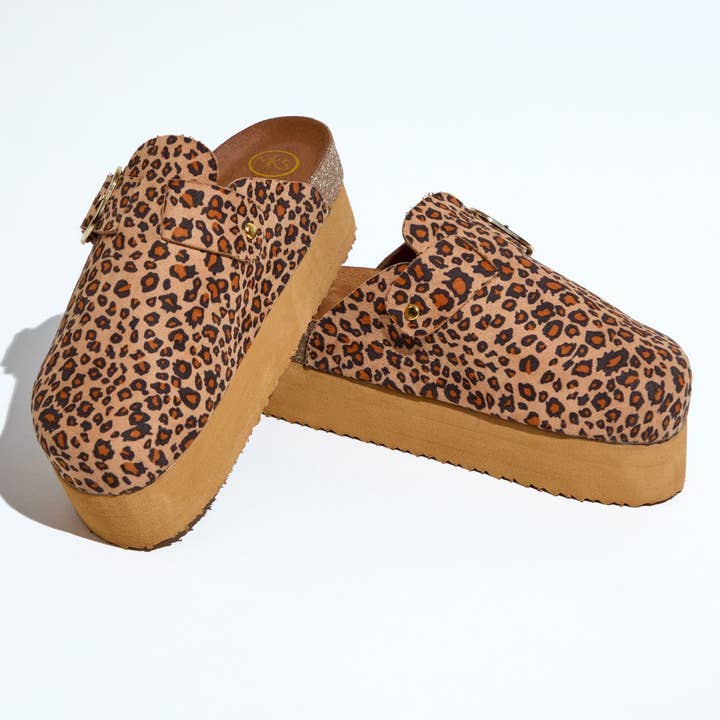 Jasmine 2 Women’s Platform Clogs–Animal Print Buckle Accent for wholesale by Maker's Shoes