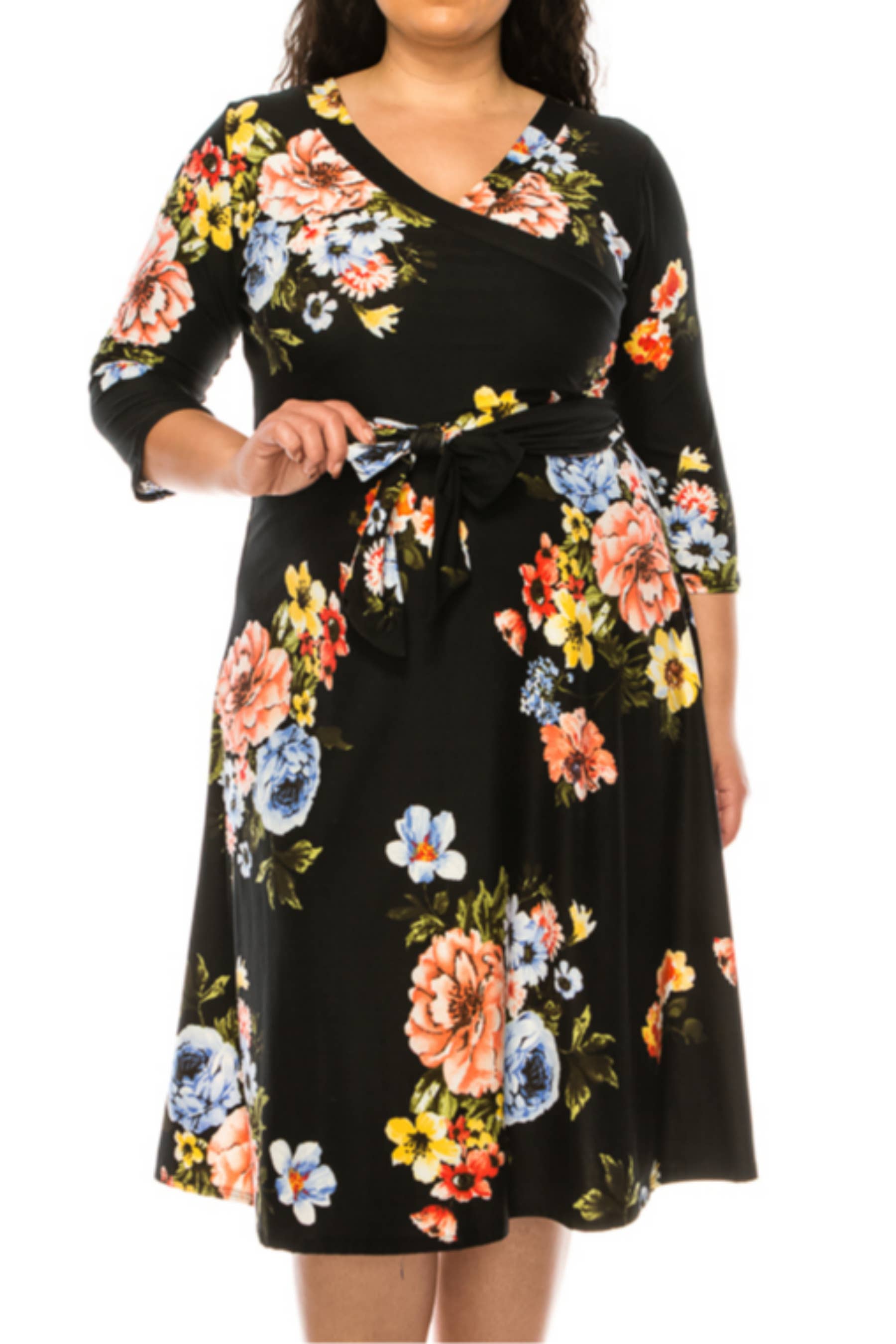 MOA COLLECTION - Vendita all'ingrosso Vestito - Donna - Abito da donna in tessuto sintetico, taglia forte, con profondo scollo a V3