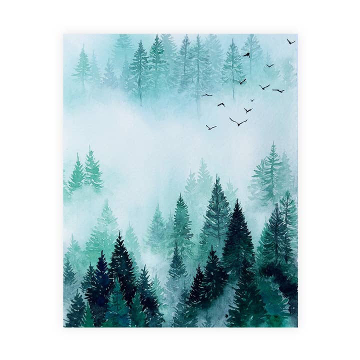 „Tranquility II“ Misty Forest Aquarell-Kunstdruck für den Großhandel von Elena Markelova Arts