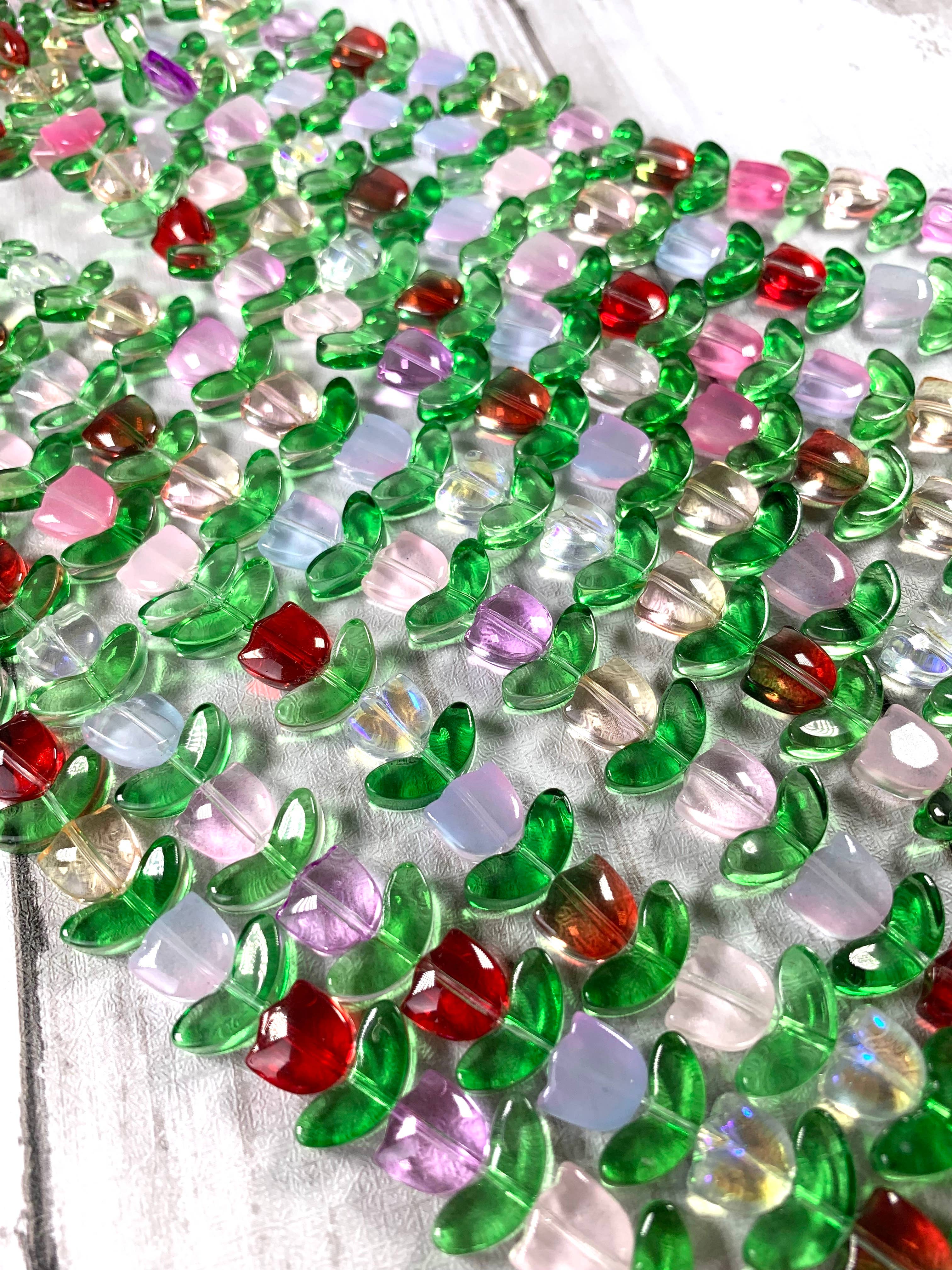 Glass Daisy Craft Co. - Wholesale Beads - Glass tulip and leaf beads, two-part flower and leaf beads