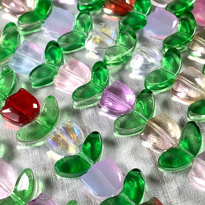 Glass Daisy Craft Co. - Wholesale Beads - Glass tulip and leaf beads, two-part flower and leaf beads0