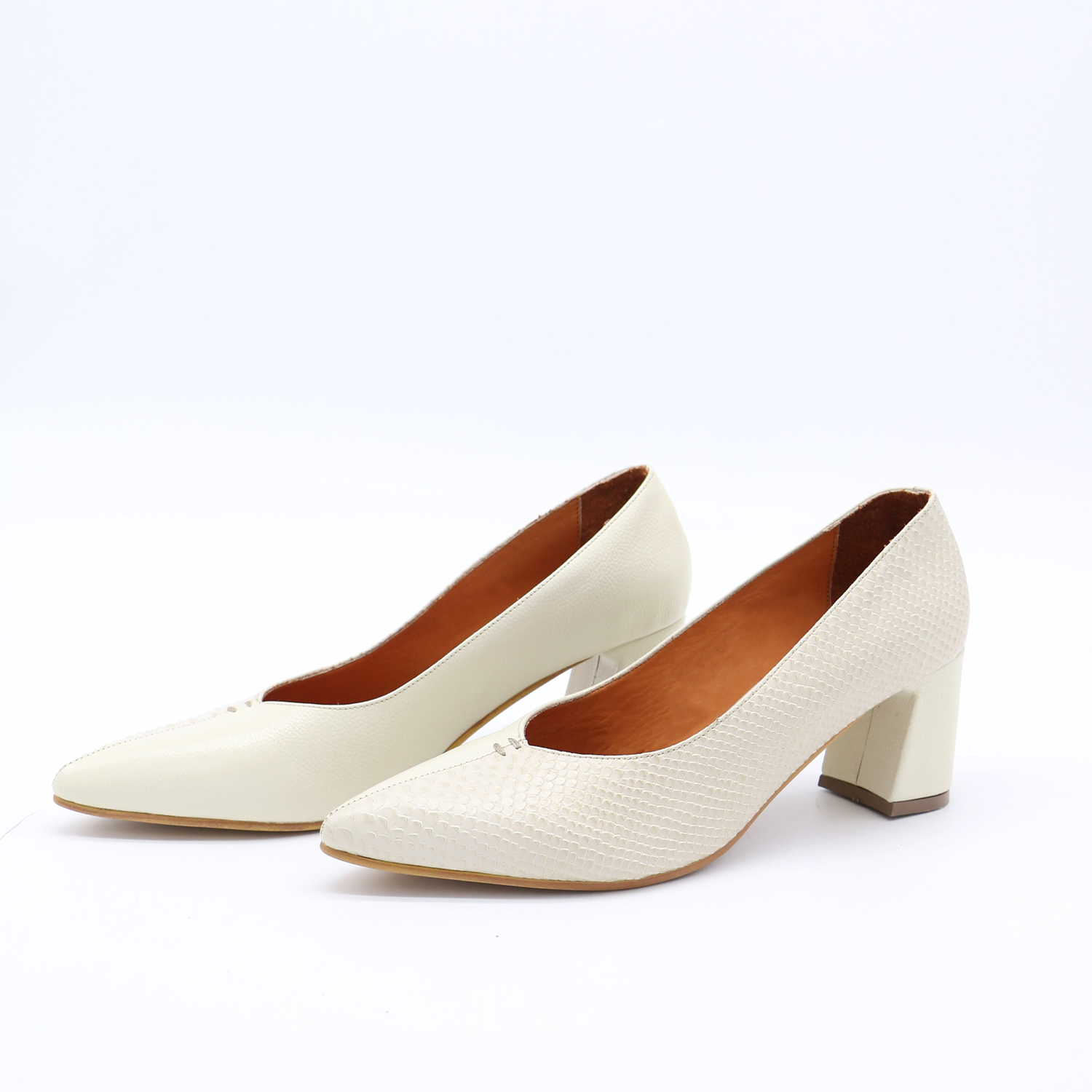 Antoinette block heel pumps ivory leather womens shoes for wholesale on Faire4