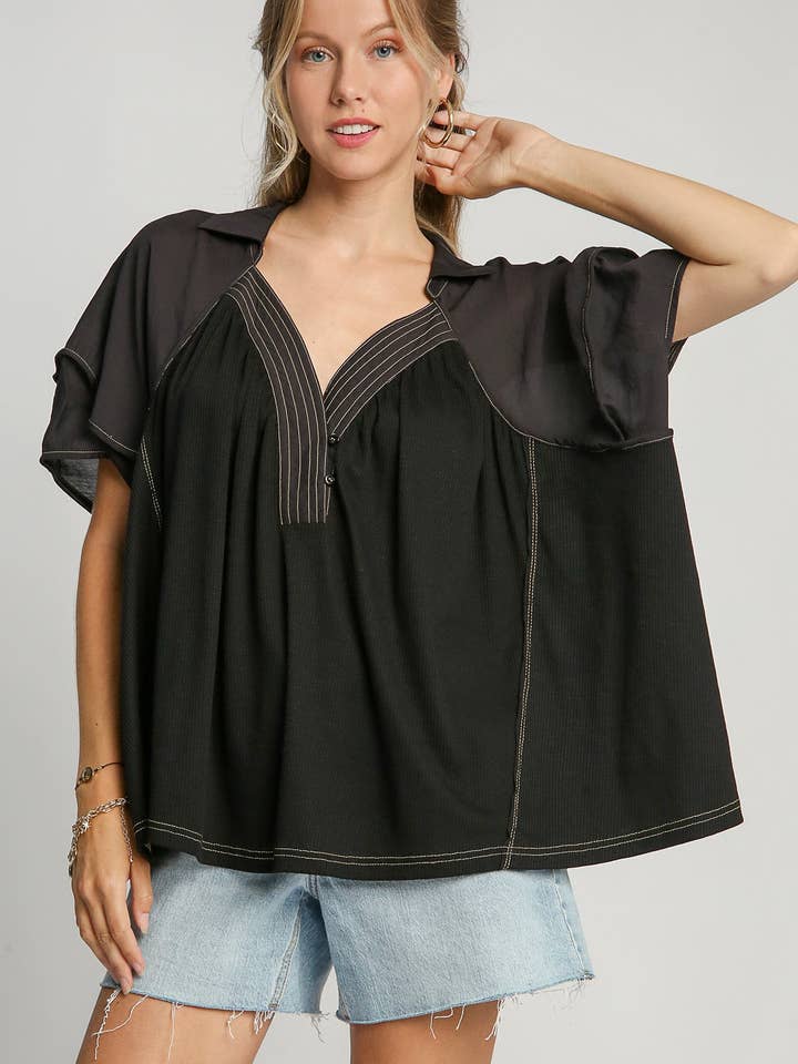 Bred V-ringad topp för wholesale av Pink Irene Wholesale