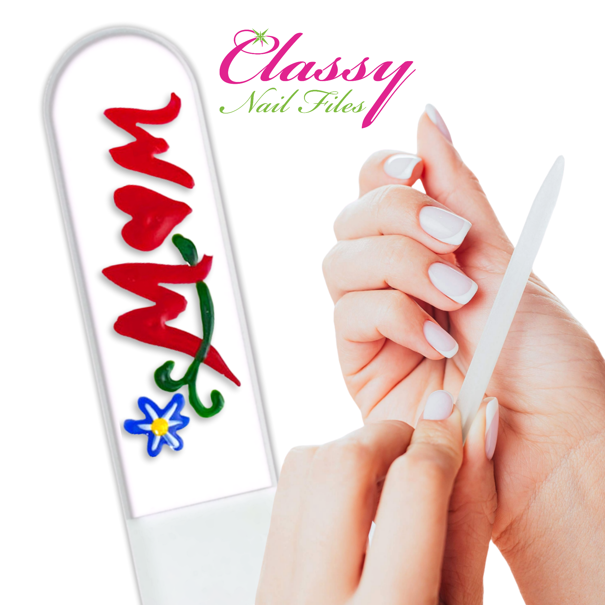 Classy Nail Files – wholesale Nagelfil – Mamma Blommor Mors dag Present Handmålad Kristallnagelfil7