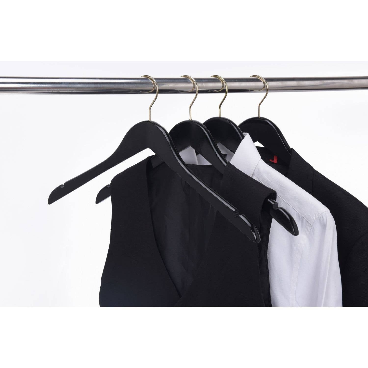 Quality Hangers - Wholesale Clothes Hangers - W071 Semi Curved Wooden Hangers - Black with Gold Hook - 805