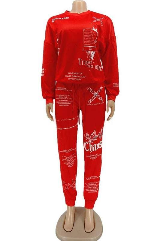 Queen Fashion - Wholesale Top & Skirt Set - Women's - Graphic Print Sweatshirt And Joggers Set7