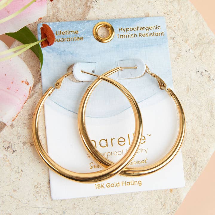 Waterproof Earrings Narelle Chunky Hoops in 18K Gold + Steel for wholesale by Howard's