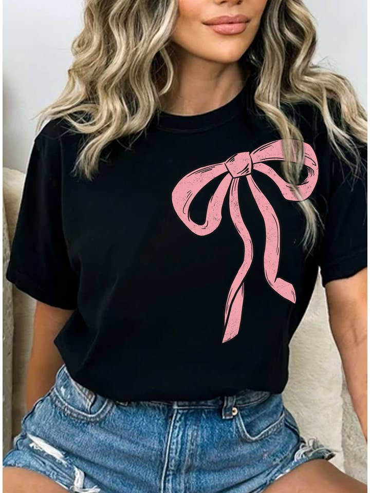 Rustee Clothing – Großhandel T-Shirt mit Siebdruck – Unisex – PINKES SCHLEIFEN-GRAFIK-T-SHIRTS3