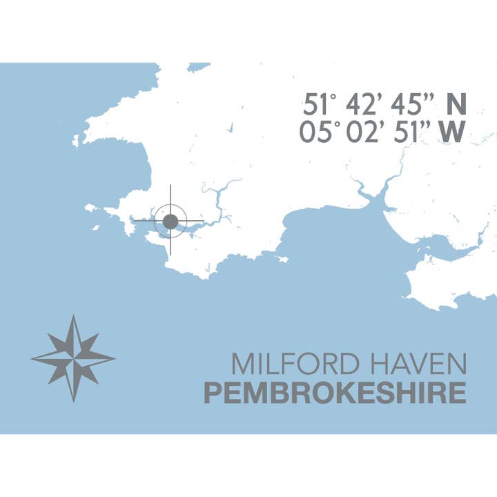 Milford Haven Coastal Map Print for wholesale by SeaKisses