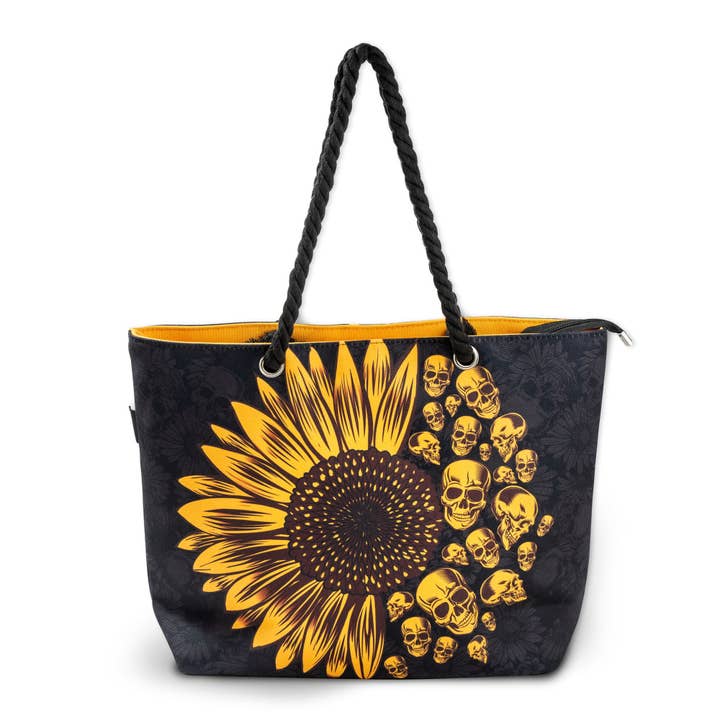 Zapps Clothing – Großhandel Strandtaschen – Skullistic Sonnenblumen Totenkopf Schulter-Strandtasche1
