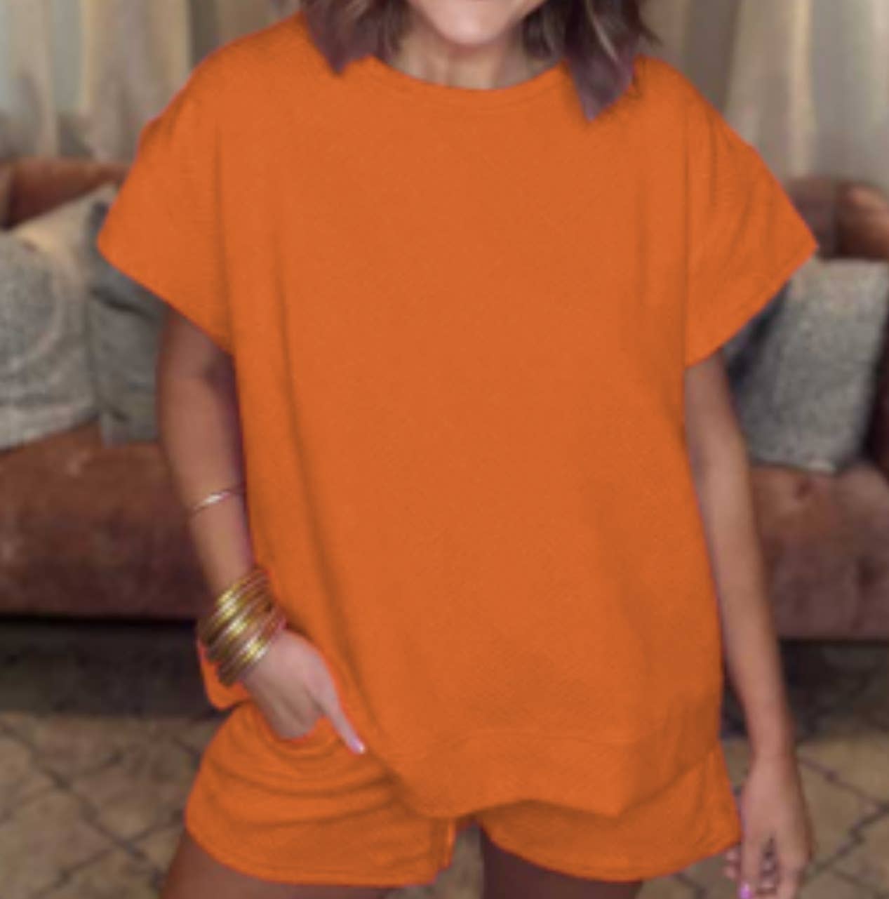 Rosa Clothing - Wholesale Top & Short Set (NOT Loungewear) - Women's - Crewneck Short-Sleeved Top Textured Stylish Shorts Set17