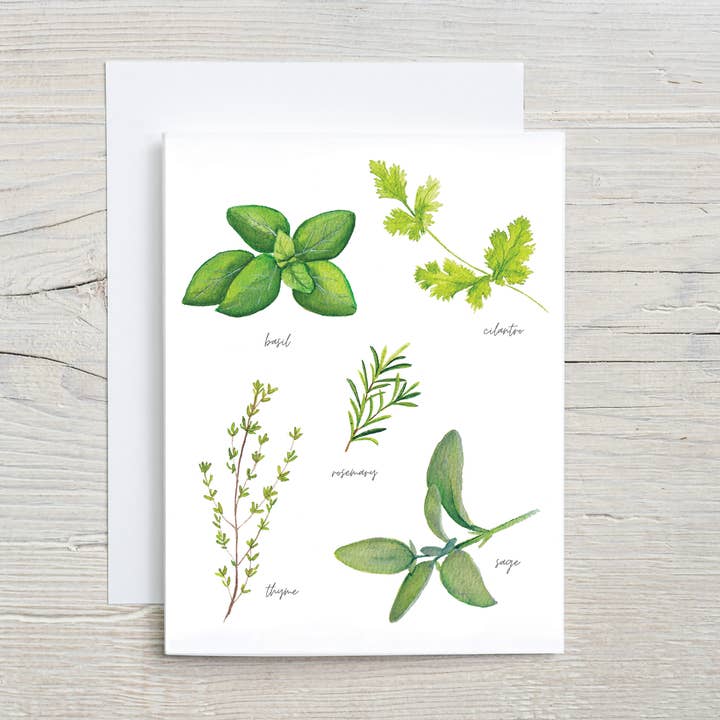 Liz Pope Designs - Wholesale Everyday Greeting Card - Watercolor Herb Card – Basil, Cilantro, Rosemary, Thyme Sage