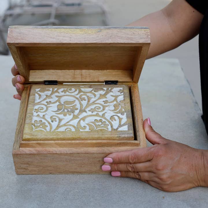 Lungta Imports - Wholesale Decorative Box - Hand Carved Wooden Set of 3 Box, Nesting Boxes, Keepsake Box