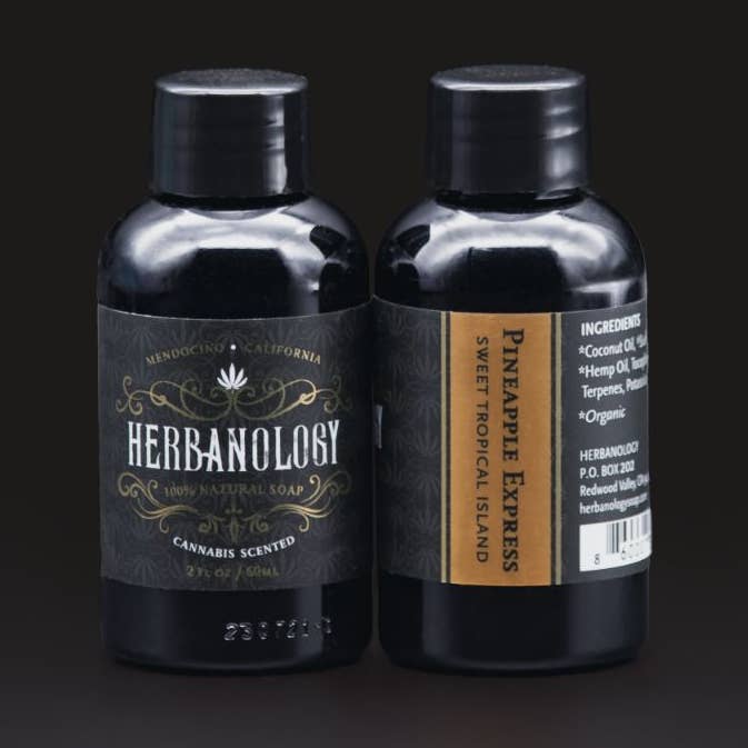 Pineapple Express 2oz Cannabis Scented Liquid Soap for wholesale by Herbanology Aromatics