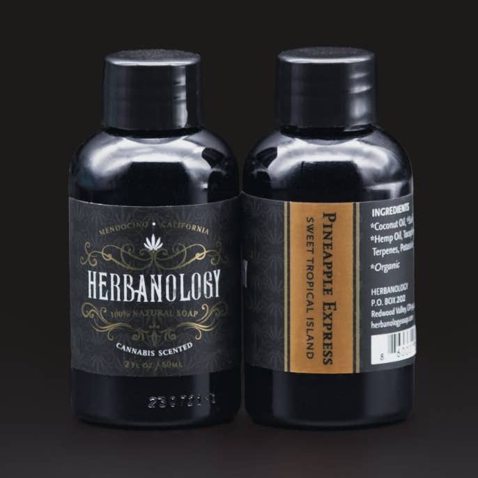 Pineapple Express 2oz Cannabis Scented Liquid Soap for wholesale by Herbanology Aromatics