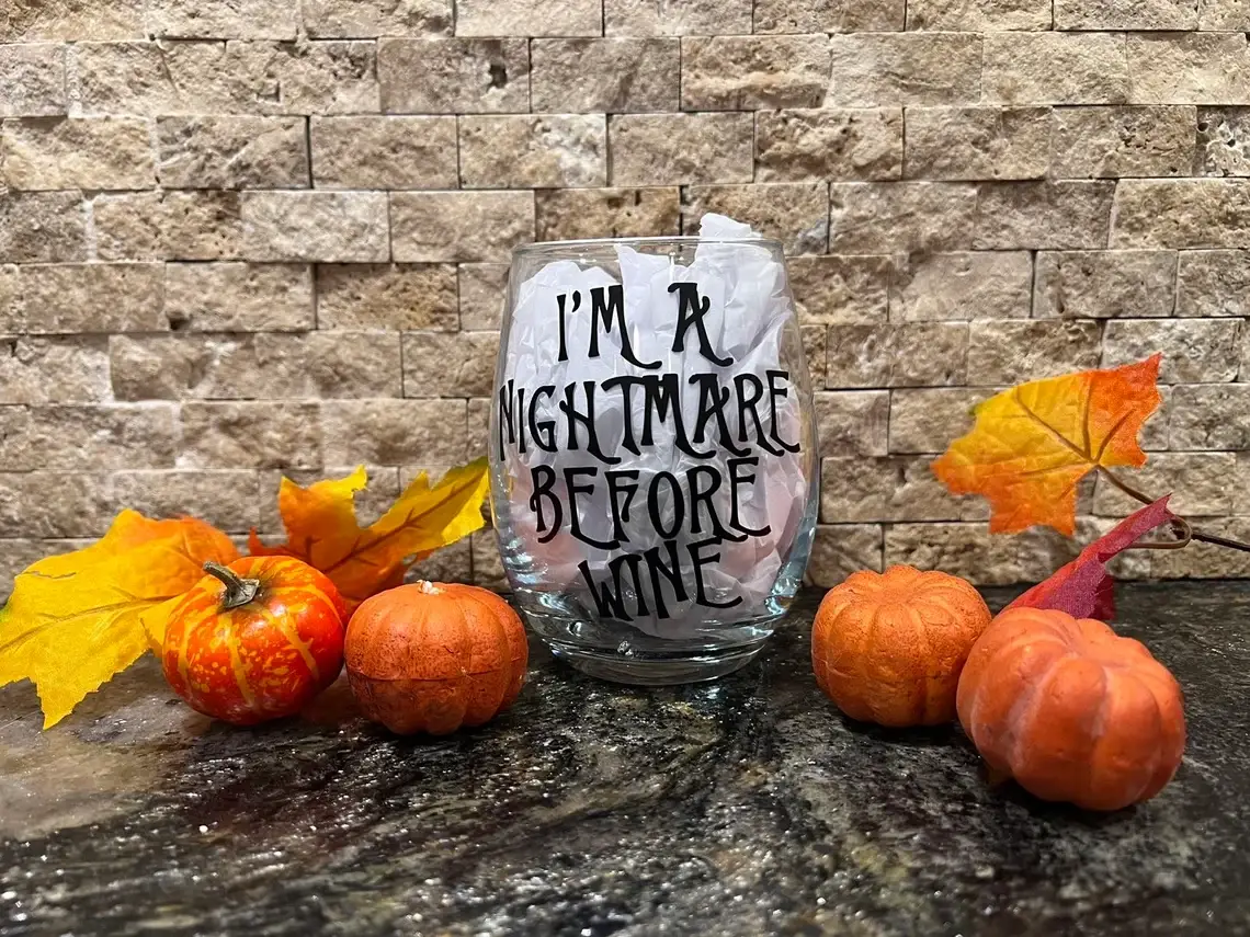 Kelli's Creations - Wholesale Insulated mug/tumbler - Nightmare Before Wine Glass2