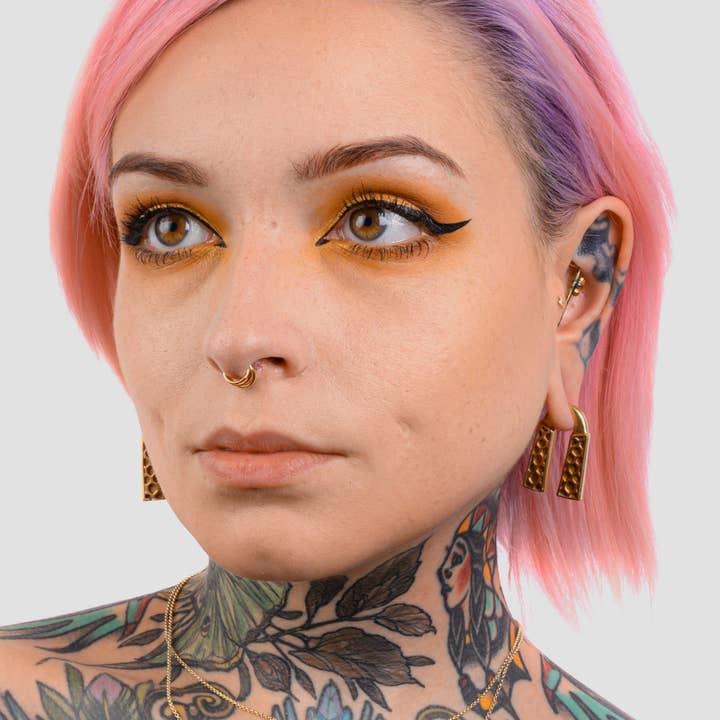 Custom Plugs – wholesale Cuff/wrap earrings – Honeycomb - Copper & Brass Ear Weights (Pair)2