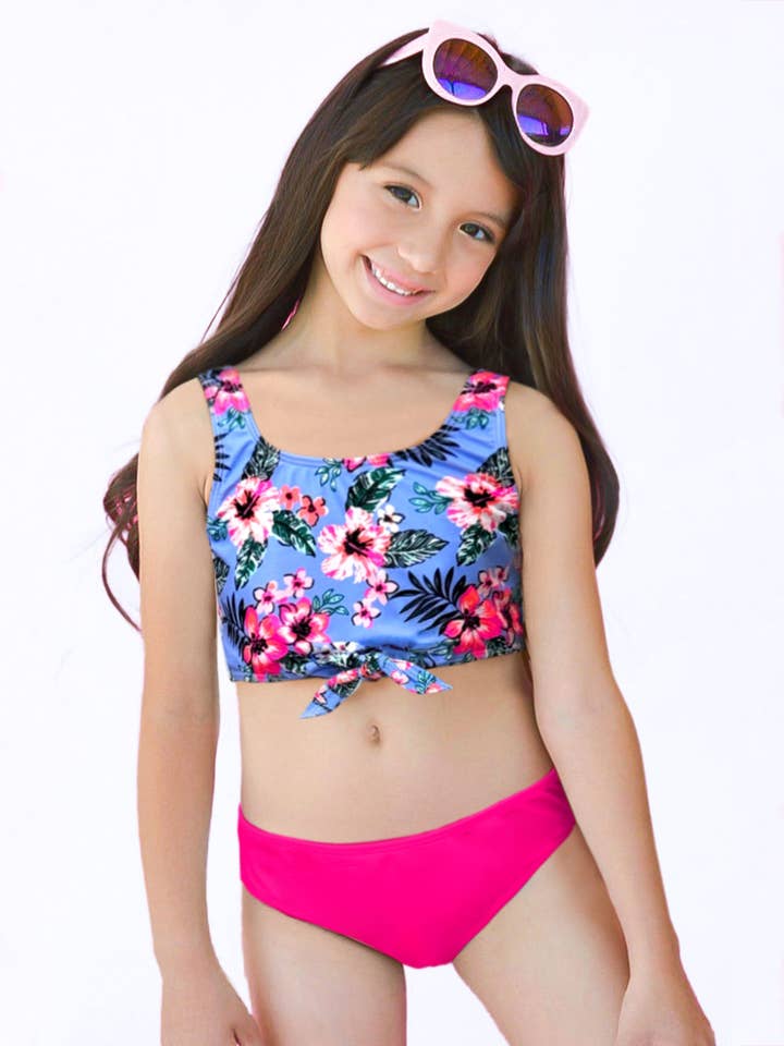 Blue Pink Tropical BB-GSW-E25-6849B Girl's Two Piece Swimwear for wholesale on Faire