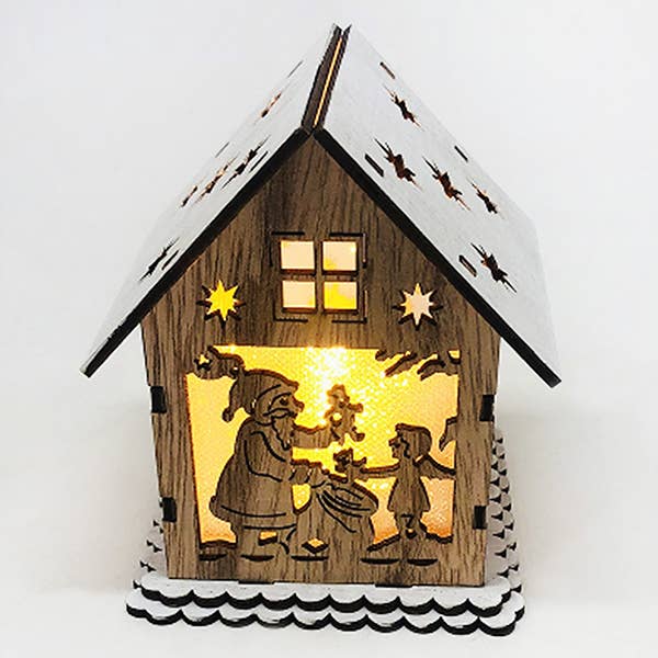 LA RUTA DE LAS IMPORTACIONES SL – wholesale Christmas decoration – 149.Wooden House With Light 9.2*9*10.5Cm 4 Models 8/Box2