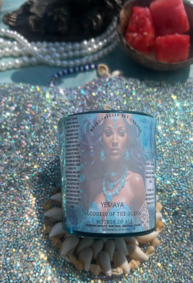 WaterBruja - Wholesale Jar/Filled Candle - Yemaya Candle, Reiki Infused, Orisha Offering Candle, Ritual7