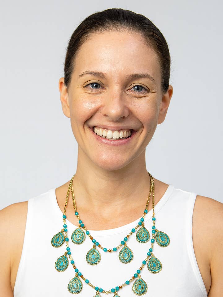 Turquoise Boho Layered Statement Necklace – Handcrafted Ethn for wholesale by ANJI