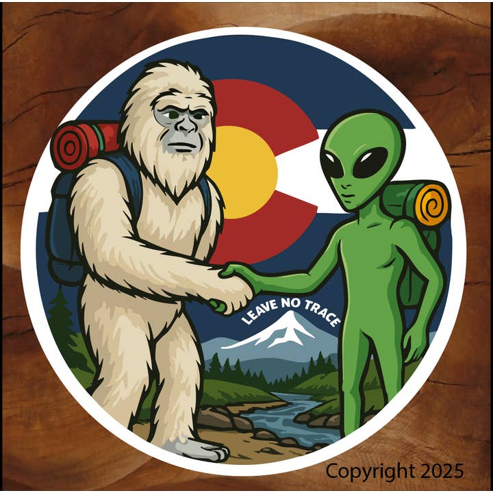 Colorado Flag Leave No Trace Yeti Alien Sticker for wholesale by Brian Lloyd Designs