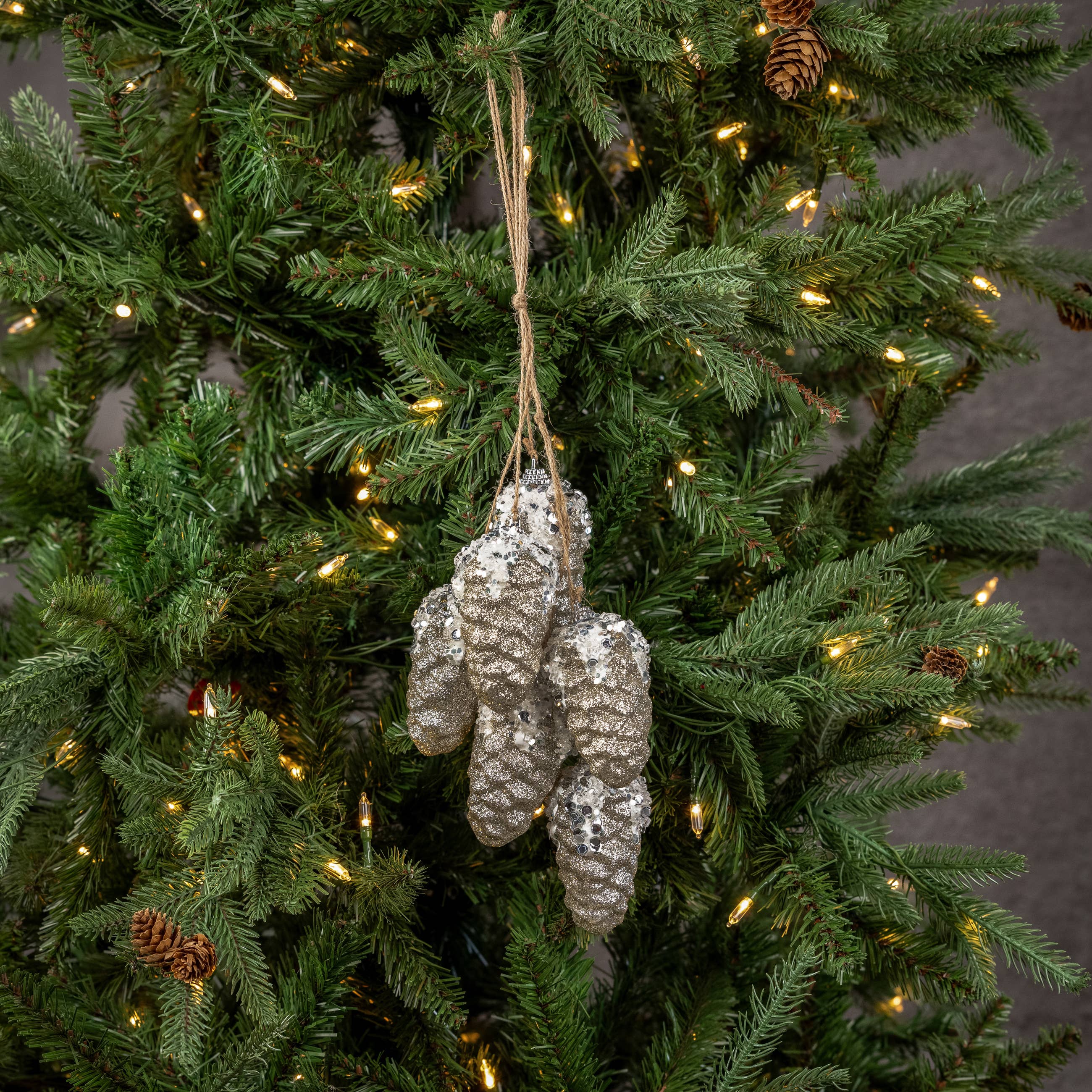 Ragon House - Wholesale Ornament Set - SET/ 6 GLITTERED WHITE PINECONE ORNAMENTS1