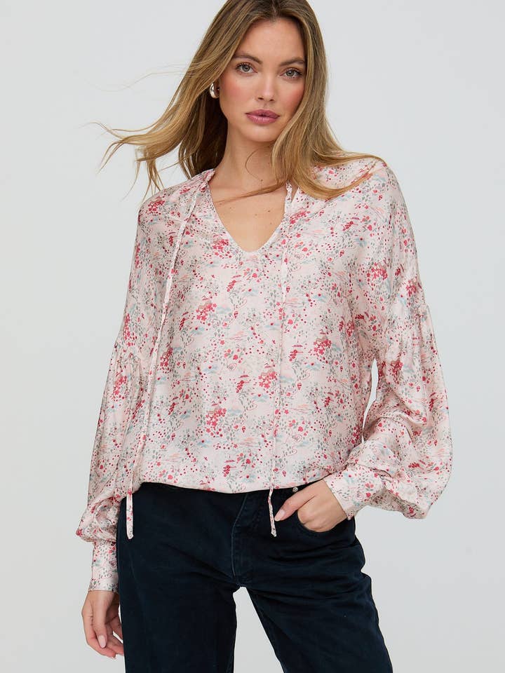 Rosetti Billowy Sleeves Wishing Well Floral Print Blouse In Multi for wholesale by Lily and Lionel
