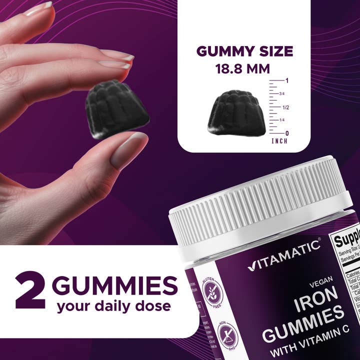 Vitamatic - Wholesale Oral Supplement/Vitamin - Vitamatic| Iron 65 mg Gummies Supplement | 240 Vegan Gummies2