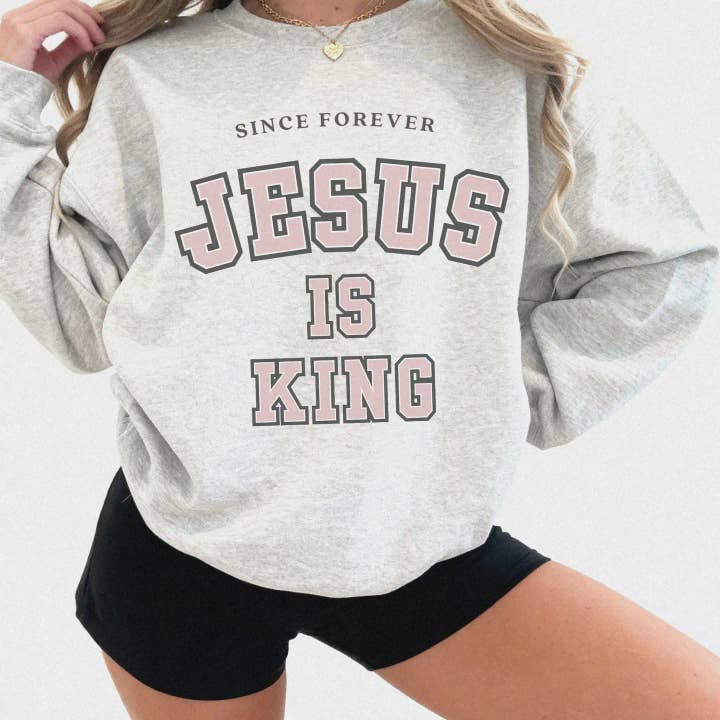Jesus is King Graphic Sweatshirt - Ash for wholesale by Lucy + Company