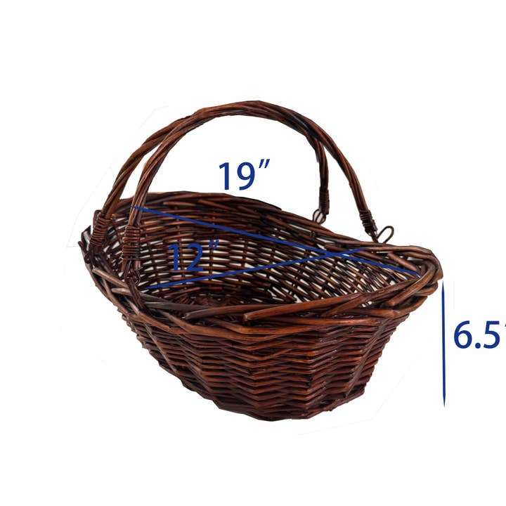Bospak - Wholesale Basket - 19" Oval Handmade Willow basket w/ foldable Handle