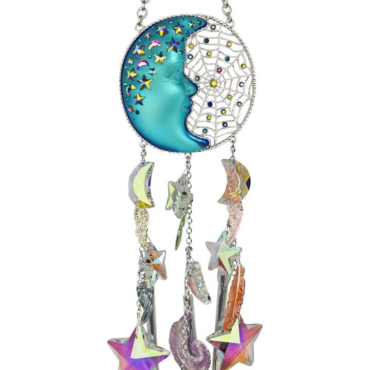 Venus Mystic Moon Shadow Dreamcatcher Wind Chime (Silvertone/Blue Sphinx) for wholesale by Kirks Folly