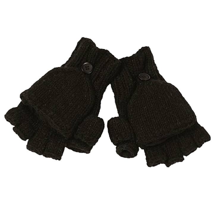 Fingerless Gloves With Button Flap and Fleece Lining for wholesale by Nirvanna Designs, Inc.