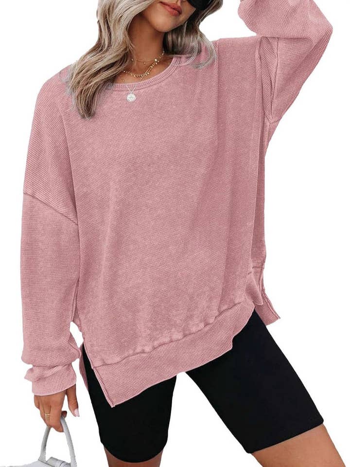 Masyal - Wholesale Sweatshirt - Women's - Autumn Round Neck Long Sleeve Waffle Sweatshirt T-Shirt3