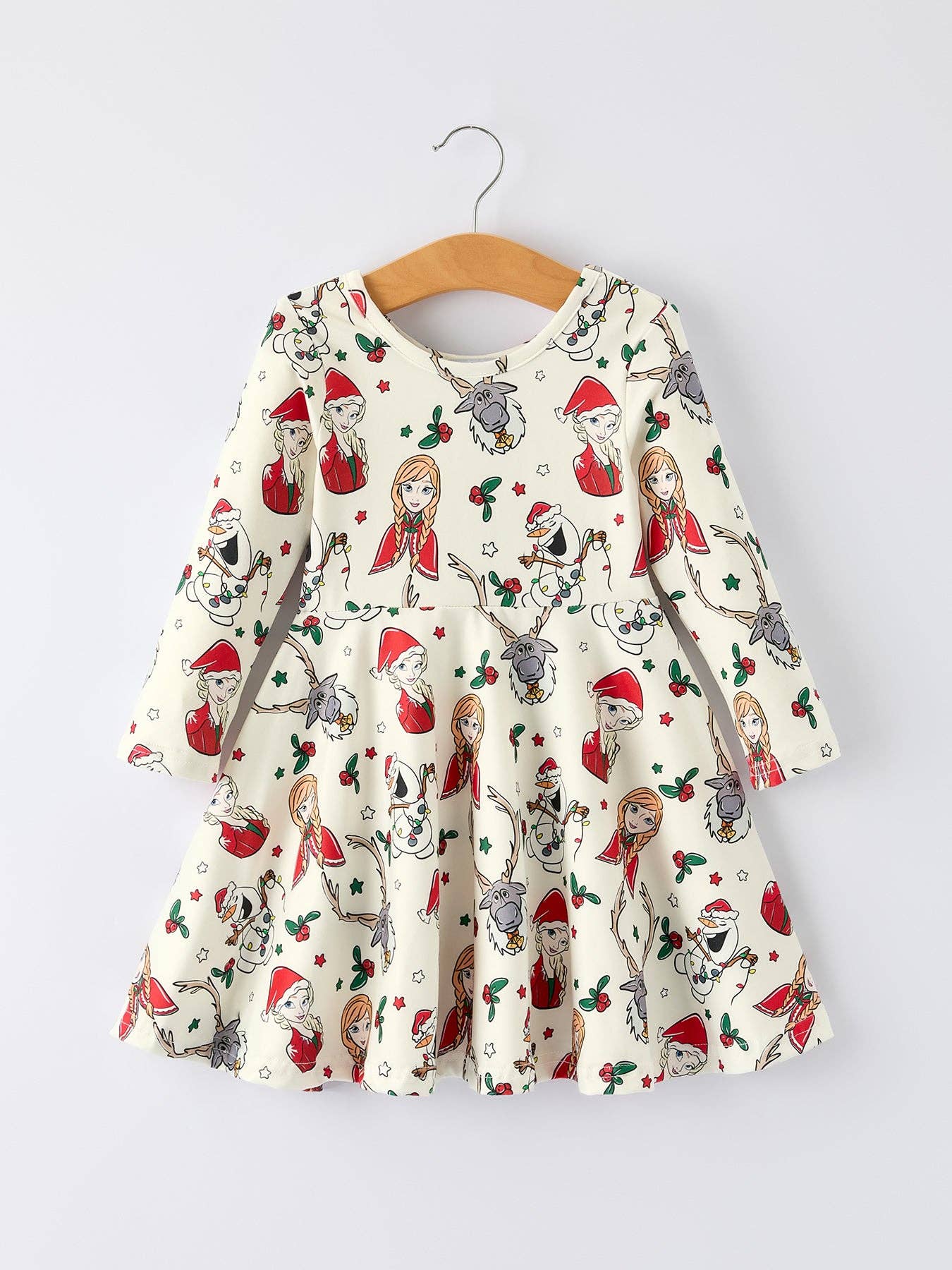 Rylee Faith Designs – wholesale Dress – Kids – Christmas Girls Long Sleeve Dress with Character& Reindeer Print