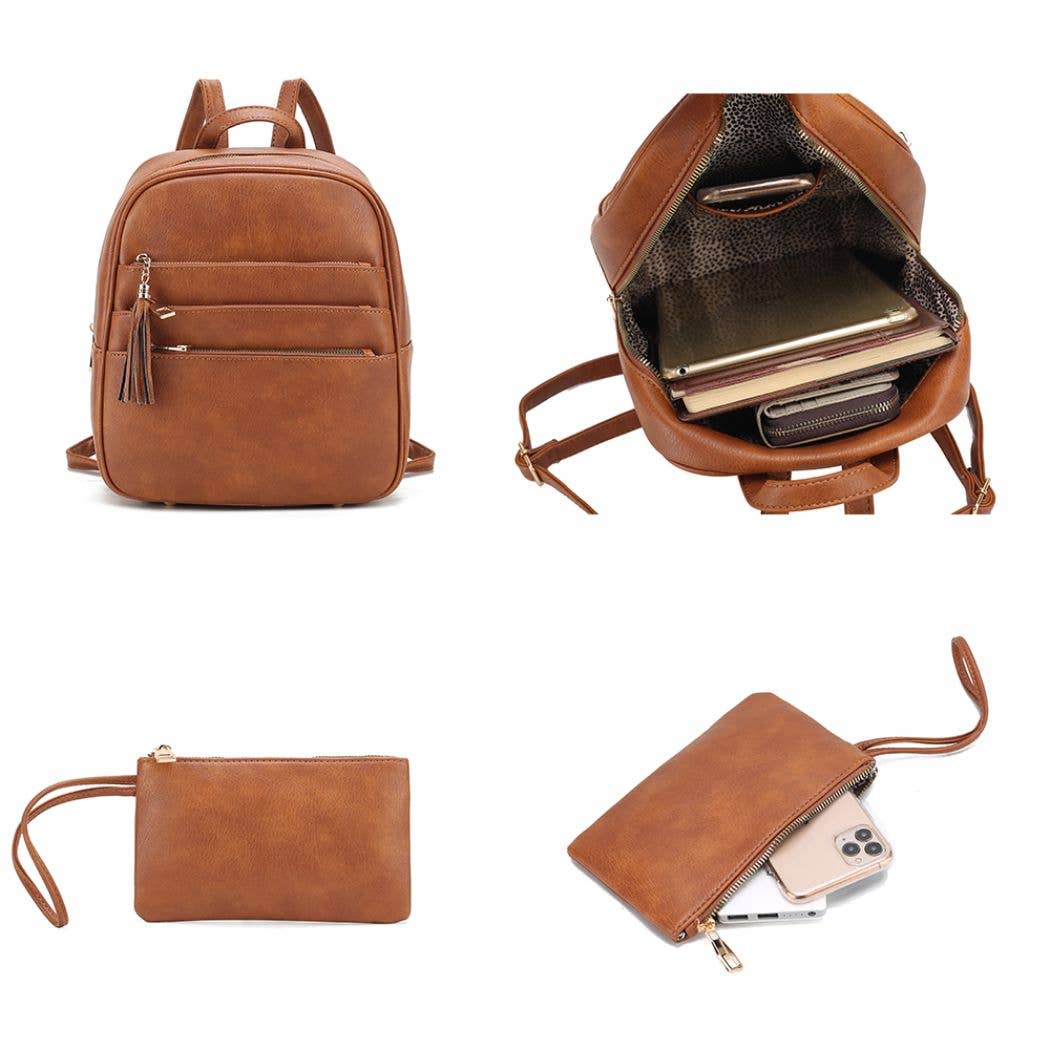 MKF Collection – Engroshandel Rygsæk - Dame – Roxane Vegan Læder Kvinders Rygsæk og Wristlet Pouch- 39